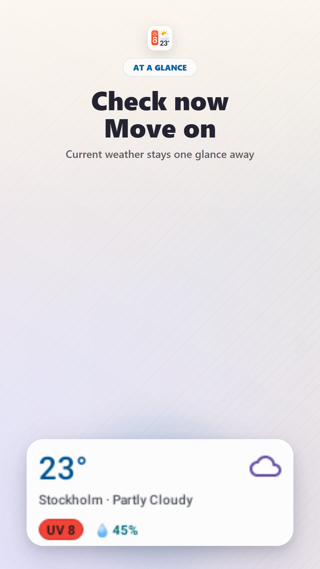 Weather widget with current conditions, humidity and UV
